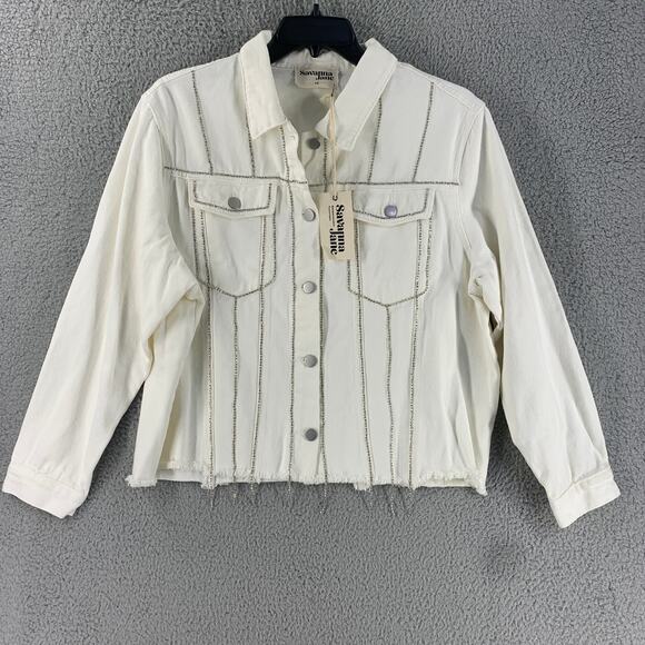 Savanna Jane Denim Jacket 1X Womens Rhinestone Embellished Country Western Cream - Picture 11 of 11